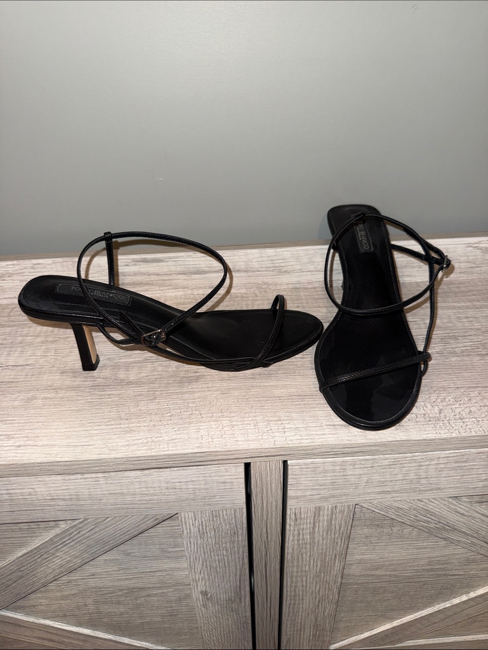 Tony Bianco Black Strappy Mid-Heel Sandals